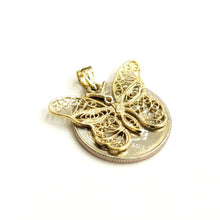 Load image into Gallery viewer, New 14k yellow Gold butterfly Pendant charm filigree gift fine jewelry 2.4g
