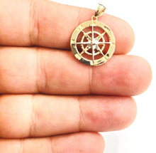 Load image into Gallery viewer, 14k two tone Gold round compass pendant charm gift fine jewelry 0.73" 3.2g
