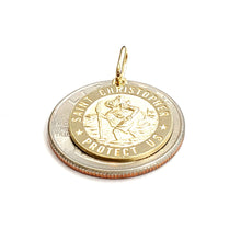 Load image into Gallery viewer, 14k solid yellow Gold round saint Christopher Pendant religious gift 0.72" 3.1g
