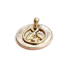 Load image into Gallery viewer, 14k yellow Gold Round Bowling ball Pins Pendant charm sport fine jewelry 1.6g

