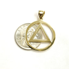 Load image into Gallery viewer, New 14k yellow Gold Alcoholics Anonymous circle triangle AA Symbol Pendant 3.5g
