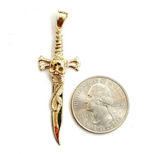 Load image into Gallery viewer, 14k yellow Gold sword skull snake Pendant charm gift fine jewelry 6g
