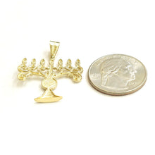 Load image into Gallery viewer, Real 14k yellow gold Menorah star of David Jewish Israel pendant religious 2.6g
