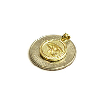 Load image into Gallery viewer, 10k yellow Gold Round Two Sided Egyptian eye of Horus protection Pendant 2.6g
