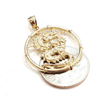 Load image into Gallery viewer, 14k yellow Gold round dragon Pendant charm solid gift fine jewelry unisex 5.5g
