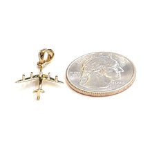Load image into Gallery viewer, 14k yellow Gold Tiny Airplane Aviation plane 3D pendant gift fine jewelry 1.1g

