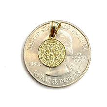 Load image into Gallery viewer, 14k gold tiny two tone round saint Benedict San Benito pendant 0.39" 0.9g
