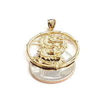 Load image into Gallery viewer, 14k yellow Gold round dragon Pendant charm solid gift fine jewelry unisex 5.5g
