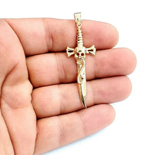 Load image into Gallery viewer, 14k yellow Gold sword skull snake Pendant charm gift fine jewelry 6g
