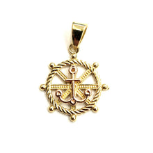 Load image into Gallery viewer, 14k Two Tone Gold tiny Boat Wheel Anchor Nautical Sailor Pendant jewelry 1.7g
