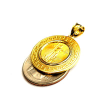Load image into Gallery viewer, 14K Gold Greek Key pendant genuine 5 dollar 1/10 oz 22k American eagle coin 7.2g
