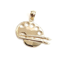 Load image into Gallery viewer, 14k Yellow Gold paint pallet brush Pendant charm painter tool fine jewelry 2.9g
