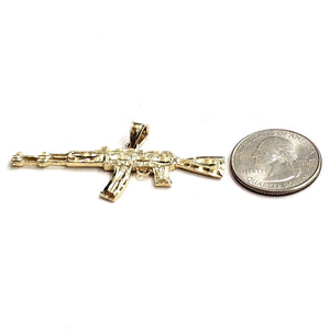 14k yellow Gold AK-47 machine gun military rifle Pendant charm fine gift 8.7g