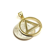 Load image into Gallery viewer, New 14k yellow Gold Alcoholics Anonymous circle triangle AA Symbol Pendant 3.5g
