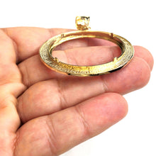 Load image into Gallery viewer, 14k yellow Gold Greek Key Frame bezel For 50 Pesos Coin gift fine jewelry 11.2g
