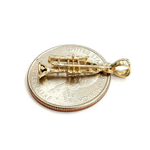 Load image into Gallery viewer, 14k yellow Gold 3D solid trumpet Pendant charm gift instrument fine jewelry 1.3g
