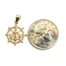 Load image into Gallery viewer, 14k Two Tone Gold tiny Boat Wheel Anchor Nautical Sailor Pendant jewelry 1.7g
