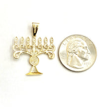 Load image into Gallery viewer, Real 14k yellow gold Menorah star of David Jewish Israel pendant religious 2.6g
