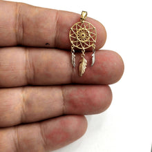 Load image into Gallery viewer, 14k Tri Color Gold Dream Catcher Feather Pendant charm gift fine jewelry 0.8g
