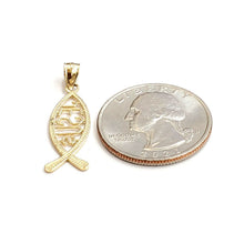 Load image into Gallery viewer, 14k yellow gold Ichthus Fish Jesus pendant charm religious fine jewelry 1.1g
