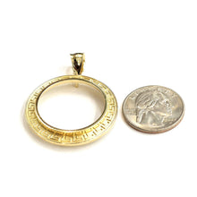 Load image into Gallery viewer, 14k yellow Gold Greek Key Frame bezel For 20 Pesos Coin  Gift fine jewelry 6.8g
