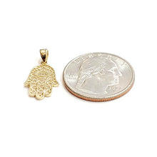 Load image into Gallery viewer, New 14k yellow gold khamsa hamsa hand lucky Jewish filigree pendant jewelry 0.9g
