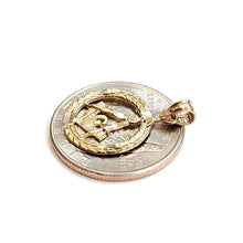Load image into Gallery viewer, 14k yellow Gold tiny round Freemason Masonic Pendant religious fine jewelry 1.2g
