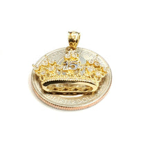 Load image into Gallery viewer, 14k yellow gold 15 Años 15 years crown pendant cubic zirconia fine jewelry 2.1g
