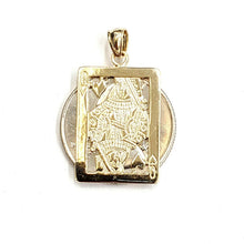 Load image into Gallery viewer, 14k yellow Gold Queen of hearts Pendant playing card gambling fine jewelry 3.6g
