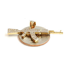 Load image into Gallery viewer, 14k yellow Gold AK-47 machine gun rifle Pendant fine jewelry cubic zirconia 2.8g
