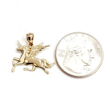 Load image into Gallery viewer, New 14k yellow gold flying unicorn Pegasus pendant charm shiny fine jewelry 1.6g

