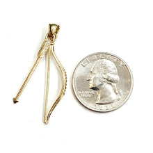 Load image into Gallery viewer, 14k yellow Gold 3D Bow and Arrow Hunting Pendant Charm Movable fine Jewelry 2.2g
