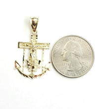 Load image into Gallery viewer, New 10k solid yellow Gold Jesus anchor and wheel Pendant charm fine jewelry 2.2g
