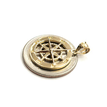 Load image into Gallery viewer, 14k Yellow Gold round compass pendant charm Unisex gift fine jewelry 0.73" 3.2g
