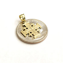 Load image into Gallery viewer, 14k Yellow gold Jerusalem Cross medal pendant charm religious fine jewelry 1.3g
