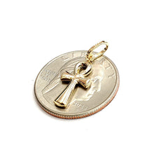 Load image into Gallery viewer, 14k yellow gold tiny Egyptian ankh cross hollow pendant religious jewelry 0.7g
