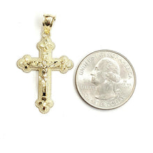 Load image into Gallery viewer, New 10k yellow gold nugget cross jesus pendant fine jewelry religious gift 1.9g
