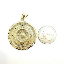 Load image into Gallery viewer, 14k yellow Gold Aztec Mayan sun calendar azteca pendant fine jewelry 1.52" 8.7g
