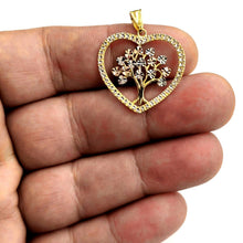 Load image into Gallery viewer, 14k Tri Color gold Heart tree of life lucky pendant charm fine gift for her 2.2g
