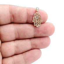 Load image into Gallery viewer, New 14k yellow gold khamsa hamsa hand lucky Jewish filigree pendant jewelry 0.9g

