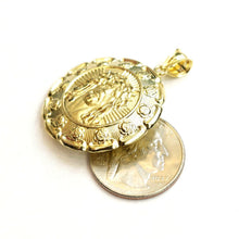 Load image into Gallery viewer, New 10k yellow gold hollow two sided Jesus &amp; virgin Guadalupe pendant 1.27" 8.8g
