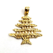 Load image into Gallery viewer, 14k yellow gold Lebanon cedar tree lucky pendant charm gift fine jewelry 2.4g
