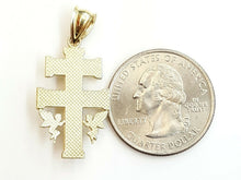 Load image into Gallery viewer, New 10k Yellow gold Caravaca double cross with angel crucifix Jesus pendant 2.4g

