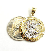 Load image into Gallery viewer, 14k two tone gold Round saint Michael pendant 0.98" fine religious jewelry 3.9g
