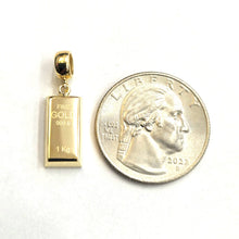 Load image into Gallery viewer, 14k Yellow Gold Tiny 999.9 fine gold bar brick bar 1kg Pendant Charm Gift  1.9g
