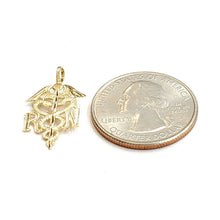 Load image into Gallery viewer, 14k yellow Gold RN caduceus medical sign nurse Pendant charm fine jewelry 0.9g
