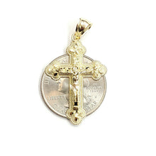 Load image into Gallery viewer, New 10k yellow gold nugget cross jesus pendant fine jewelry religious gift 1.9g
