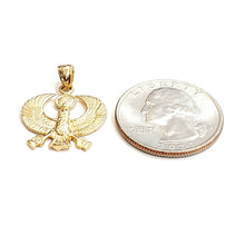 Load image into Gallery viewer, New 14k yellow Gold Scarab Egyptian falcon Pendant charm gift fine jewelry 1.8g

