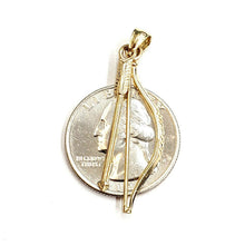 Load image into Gallery viewer, 14k yellow Gold 3D Bow and Arrow Hunting Pendant Charm Movable fine Jewelry 2.2g
