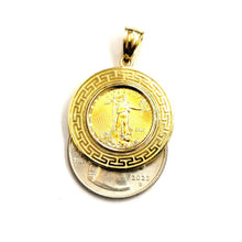 Load image into Gallery viewer, 14K Gold Greek Key pendant genuine 5 dollar 1/10 oz 22k American eagle coin 7.2g
